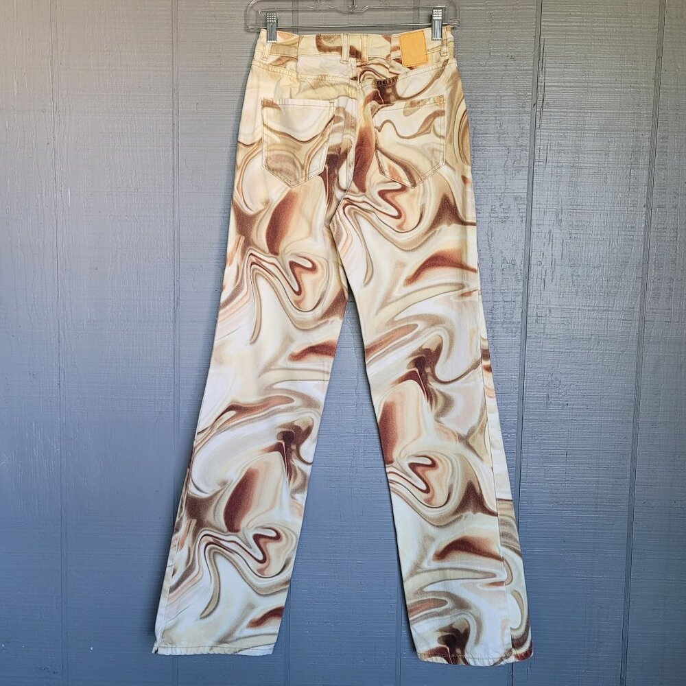 Zara Mid-Rise Abstract Swirl Print Straight-Leg Jeans. Size 2 - Picture 4 of 9